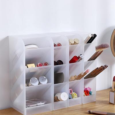 Creative Multifunctional 4 Grid Desktop Organizer Frosted Diagonal Pen Holder Stationery Makeup Storage Box School Office Suppli