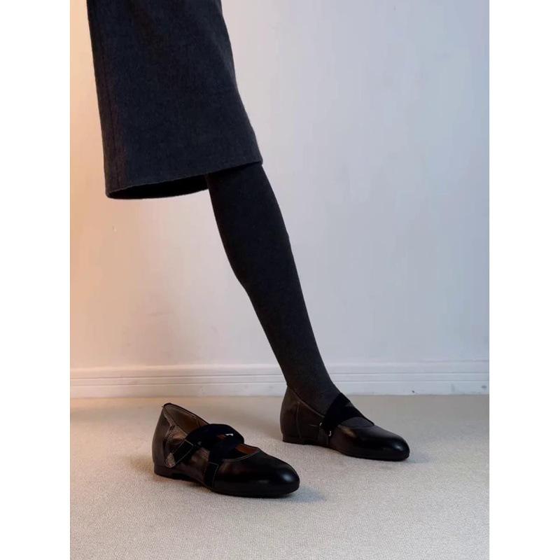 Sheepskin Version Inner Height Increase 4Cm Cross Strap Mary Jane Shoes Women'S Round Head Retro Versatile Fashion Light Mouth Flat Sole Shoes