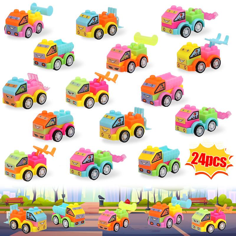 12/24Pcs DIY Puzzle Building Block Car Kids Birthday Party Favors Construction Vehicle Toys Goodie Pinata Fillers Christmas Gift