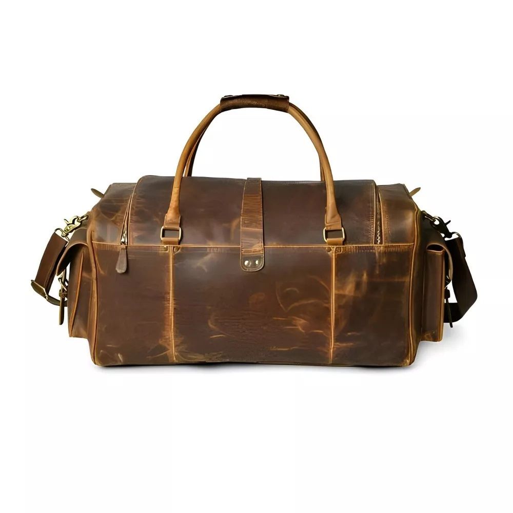 Vintage Buffalo Leather Luggage Bag - Unisex Travel Weekend Sport Gym Bag