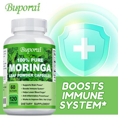 Moringa Capsules, Vegan Pure Oleifera Leaf Powder Capsules, Anti-inflammatory Supplement, Immune System, Metabolism, Energy & Brain Booster