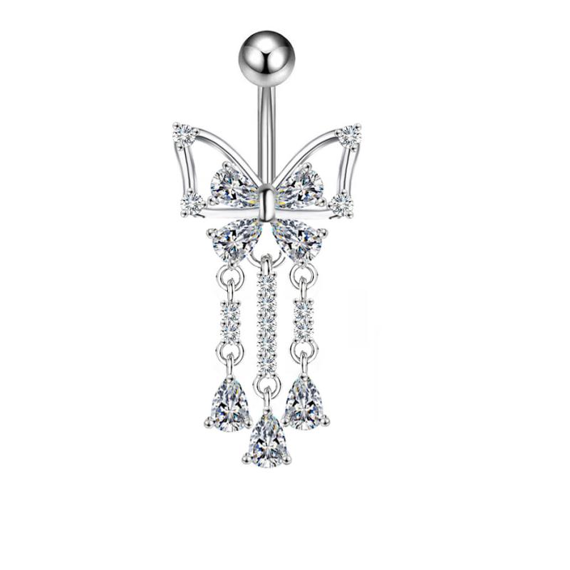 1PCS Zircon Flower Belly Button Ring Drop Chain 14G G23 Titanium Curved Barbell Navel Piercing Women Girls Sexy Jewelry