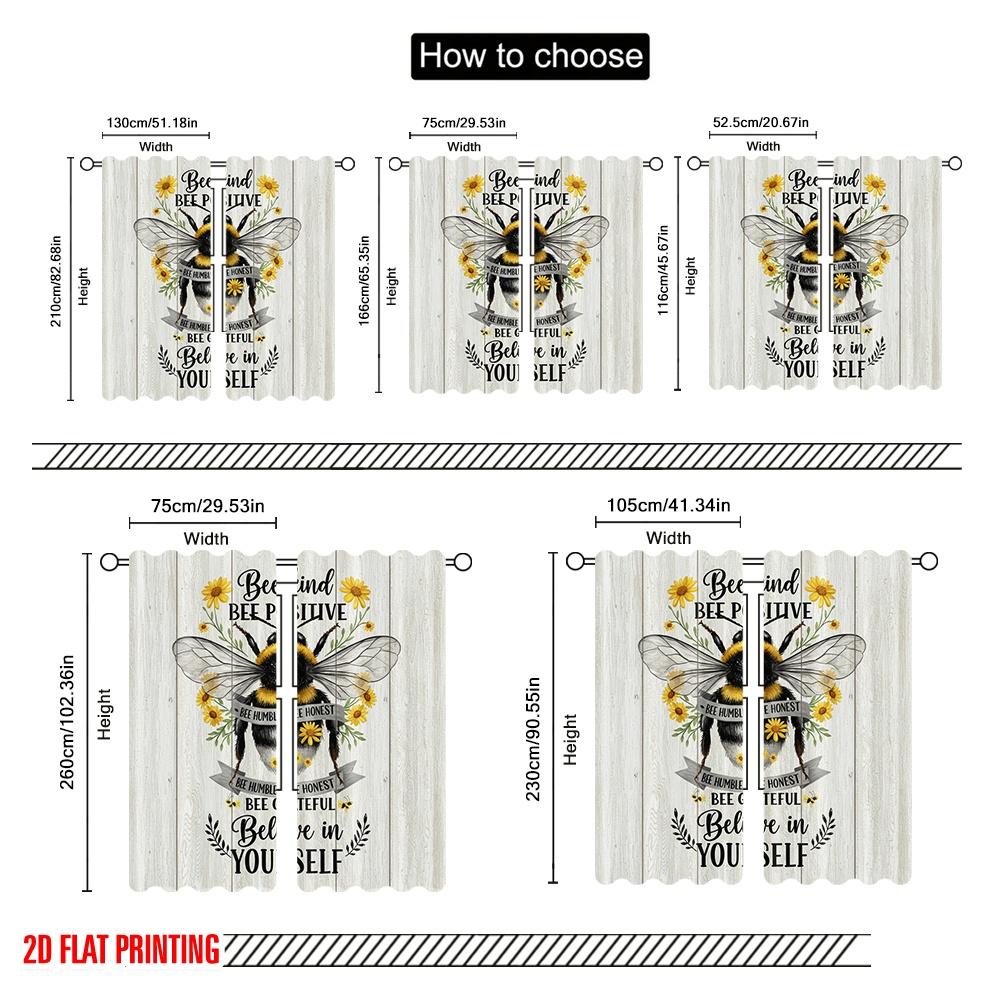 2pcs 2D flat printing Drapes Bee Kind Positive Believe Yourself Fabric Without Electricity Birthday Party Perfect for Wall art