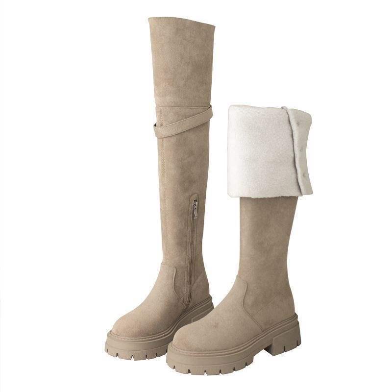 Women's Suede Two-Way Over-the-Knee Furry Thigh-High Boots, 2025 Autumn/Winter, Thick Sole, Fits Small/Large Calf