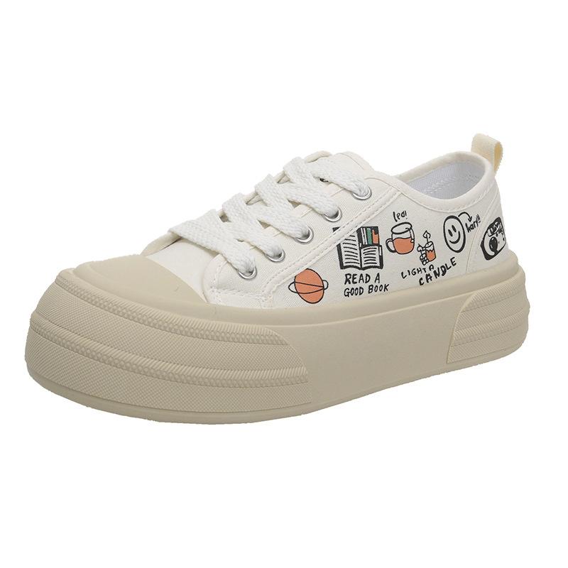 

Модные кавайные туфли из мультфильмов из парусины для женщин весна-осень новые дизайнерские модные повседневные туфли на платформе для женщин из вулканизированной ткани 35 белый