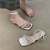 Fashion Summer New Temperament Rhinestone Strap Block Heel Kitten Heel Sandals Open Toe Versatile Low Heel Fashion Women's Shoes