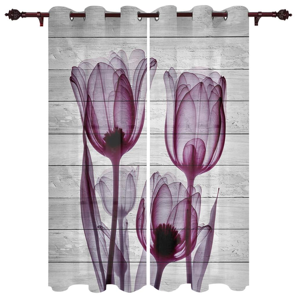 Spring Tulip Flower Plants Window Curtain Living Room Luxury Valance Curtain for Bedroom Home Kitchen Decor Curtain