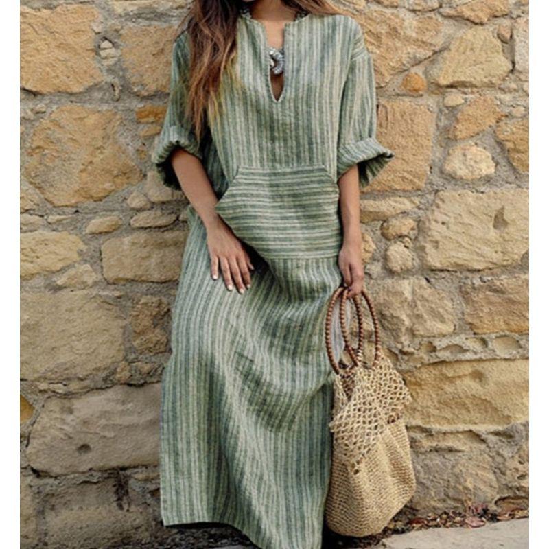 

Женское модное платье А-силуэта с длинным рукавом, полосатый пуловер Green 5XL