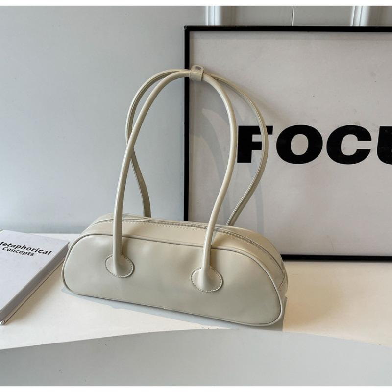 Korean simple solid color PU bag women's new high-end baguette bag 2025 spring and summer versatile axillary shoulder bag
