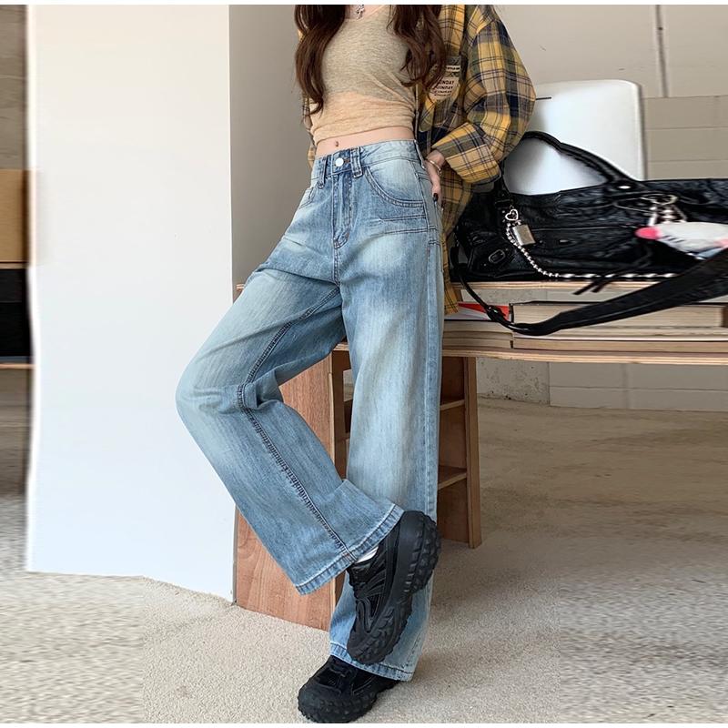 High Waist Straight Leg Jeans Women's Early Spring Plus Size Pear Shaped Body High Street Wide Leg Long Denim Pants
