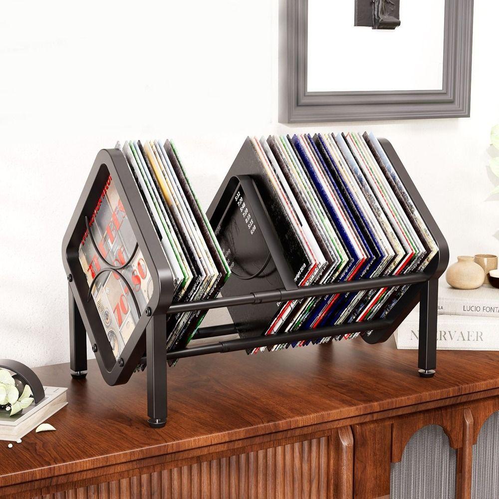 Large Capacity Vinyl Record Storage Rack Black Single Tier Record Holder Desktop Bookshelf Office