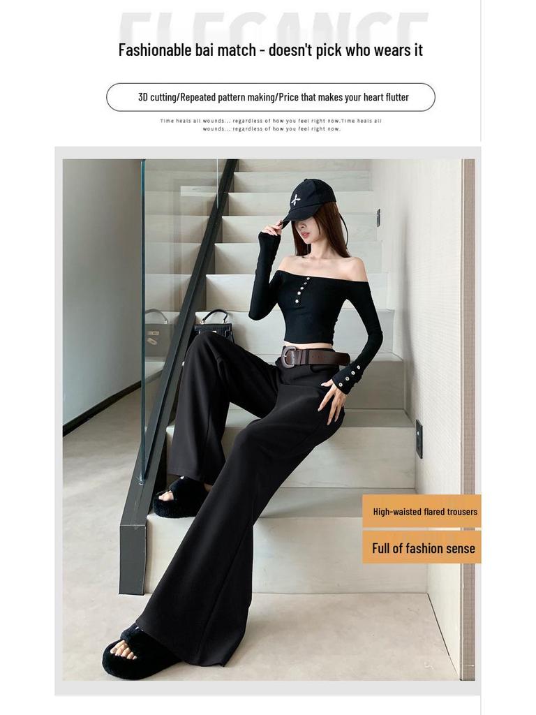 Milk Card Color Women's Wide-Leg Suit Pants, Slightly Flared, High Waist, Drapey, Floor-Length, 2026 Early Spring Fashion.
