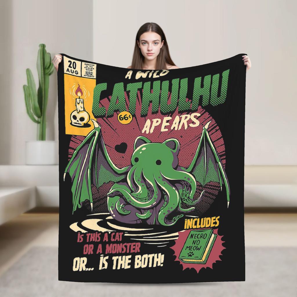 Trust In God Knitted Blanket Flannel Horror Halloween Cthulhu Lovecraft Occult Thin Throw Blanket for Home Couch Bedroom Quilt