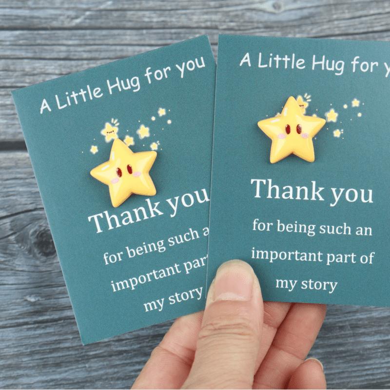 1pcs Inspirational Thanksgiving Hug Greeting Cards with Resin Wishing Stars - Perfect for Friends & Family, White Geometric Design