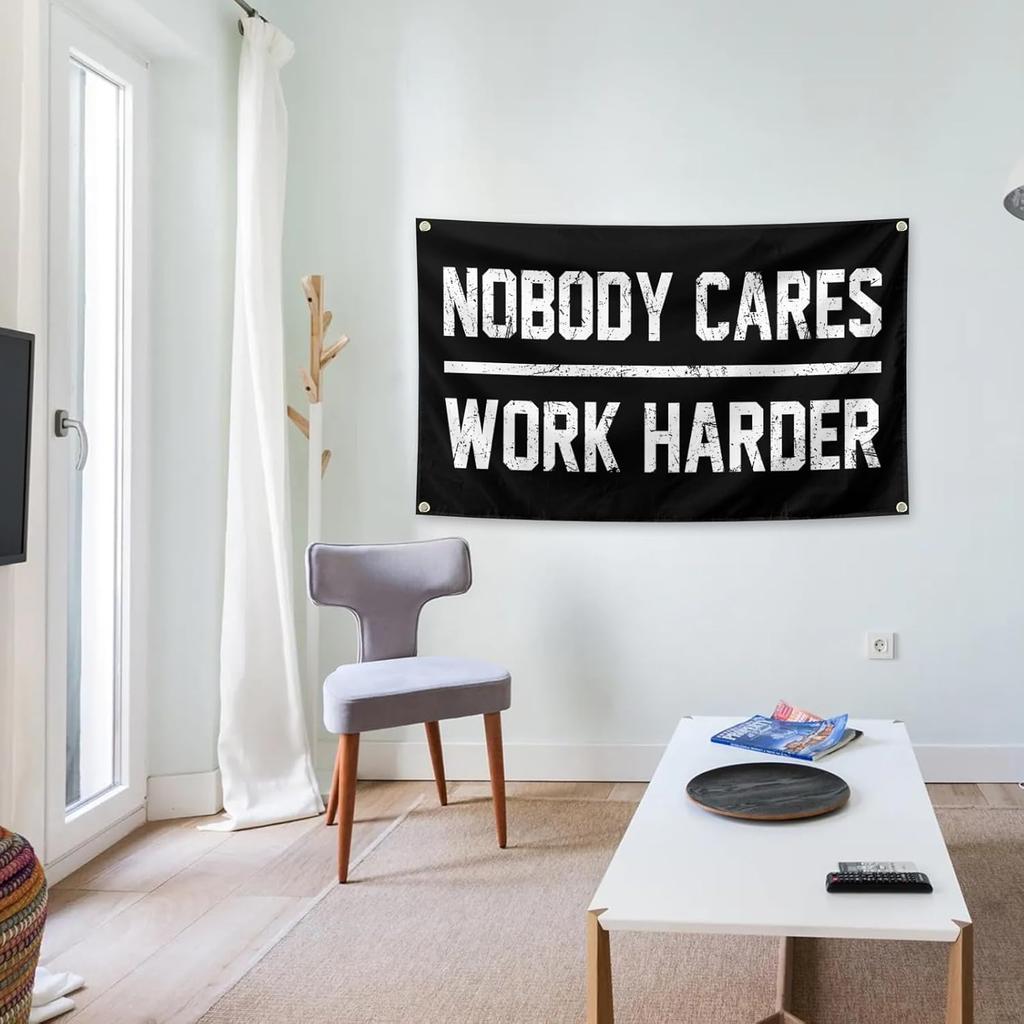 Nobody Cares Work Harder Motivational Gym Banner 3x5 Feet With 4 Brass Gaskets Tapestry Flag.pire Your Fitness Wall Decor.