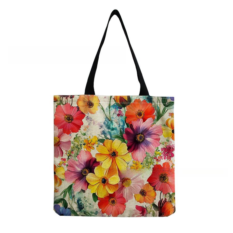 Damen Vintage Leinen-Tragetasche - Große Kapazität Blumenmuster Schulter-Handtasche für Freizeit & Lebensmitteleinkauf KTB