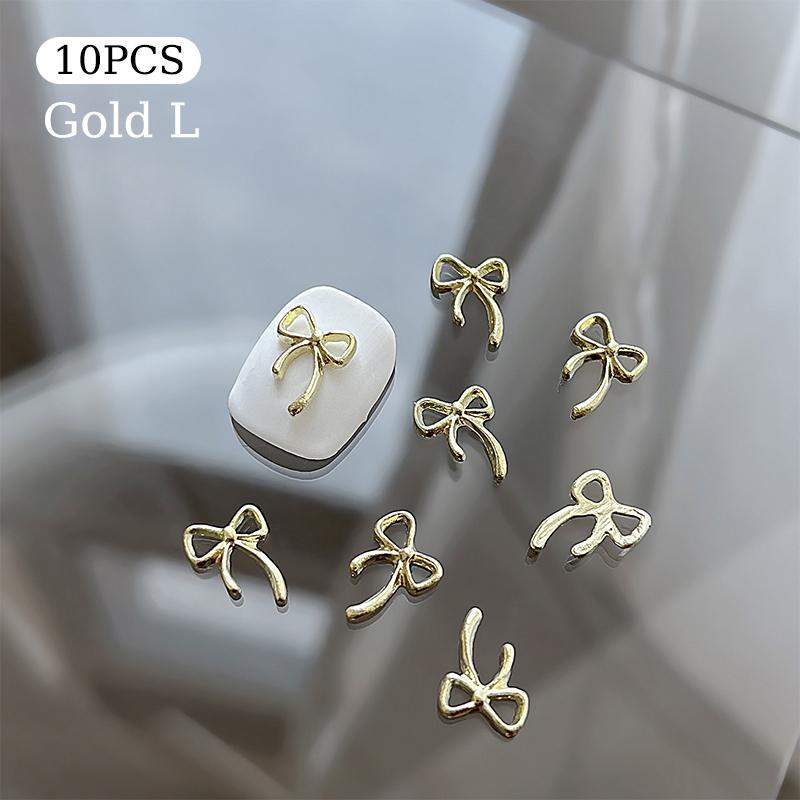 10Pcs Kawaii Bowknot Metal Gold Silver Nail Charms 3D Alloy Bow Tie Jewelry Nail  Decoration Manicure Accessories