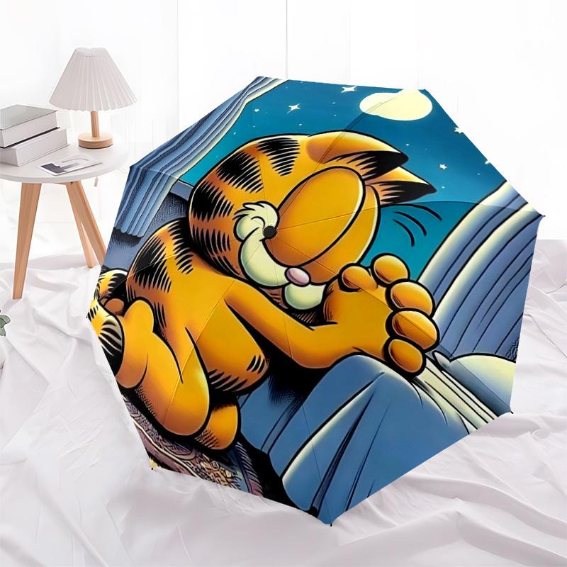 1pc Garfield, Night Scene Automatic Open/Close Umbrella - Compact Travel Umbrella with 8-Rib Durable Frame, Lightweight & Portable for Commuting, Fash