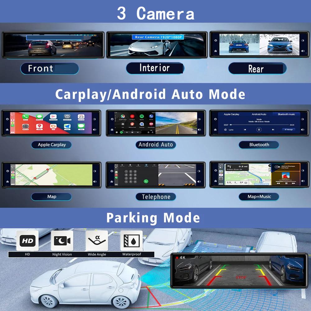 3 Camera Dash Cam 4K Car DVR Front Inside Rear 1080P GPS Tracking Night Vision Video Registrator Dashcam Parking Monitor