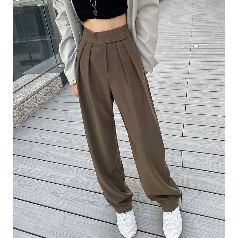 Plus Size High Waist Wide-Leg Autumn Trousers - Loose, Slimming, Floor-Length Design for Women