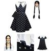 Wednesday Addams Dress Wig Cosplay Costume For Kid Girl Halloween Xmas Party