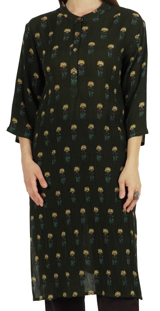 Moomaya Printed Womens Kurti 3 4 Sleeve Mandarin Collar Straight Kurta Soft Summer