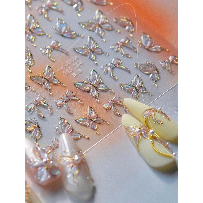 1pc Shiny Butterfly Nail Art Sticker, Delicate Butterfly Nail Sticker, DIY Thin Hard Nail Decoration Sticker Nails Nail Supplies Nail Stickers