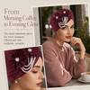 Stretch Fabric Beading Turban Cap Pearls Beading Bonnet Hat Trendy Flower Head Wraps  Women