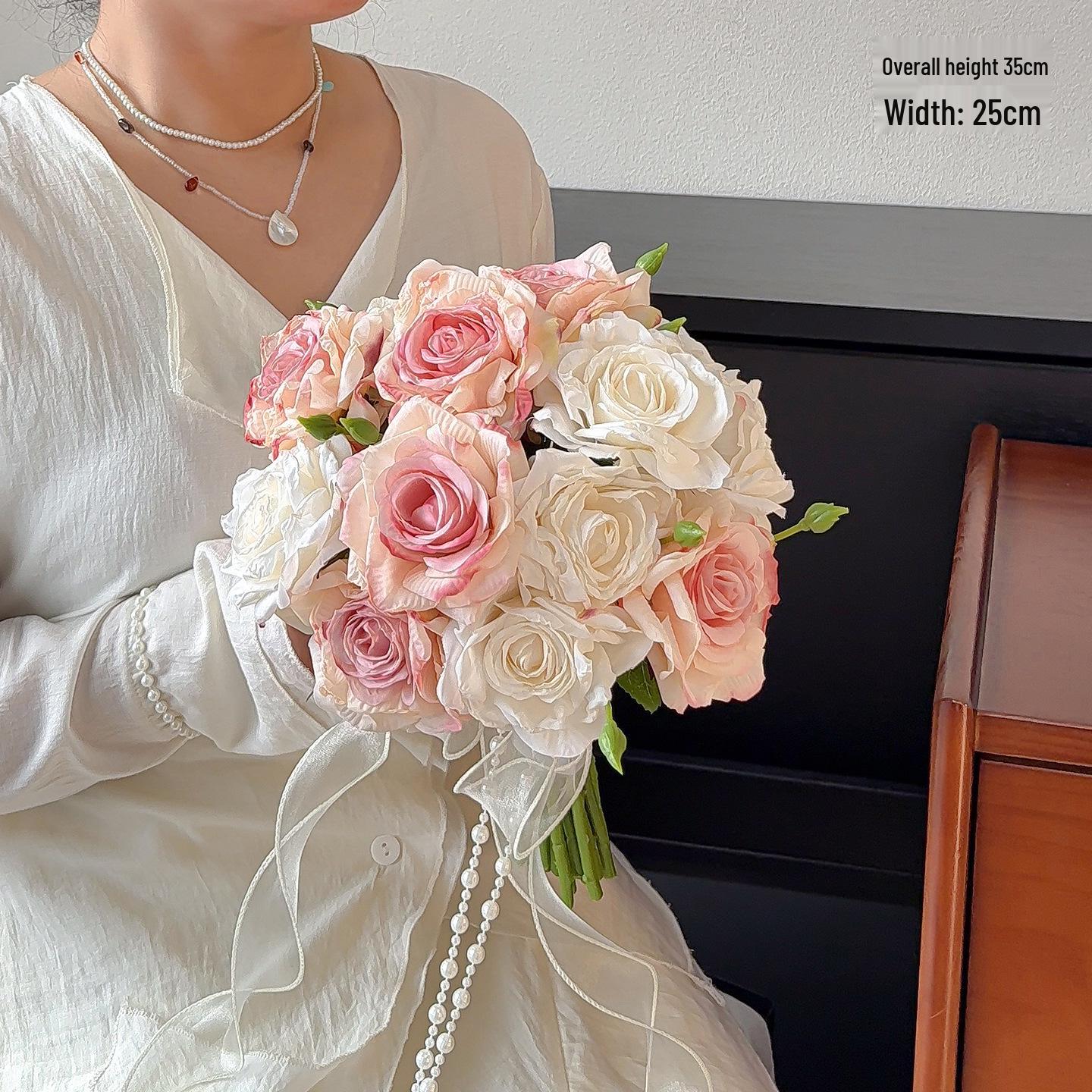 Vintage Burned Edge Rose Bouquet Artificial Flower Photography Prop