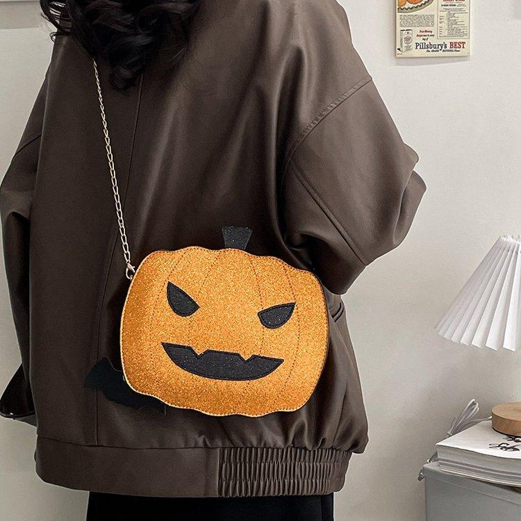 Luggage Special-shaped spoof monster pumpkin small square bag fun Halloween women's bag sequined chain messenger bag