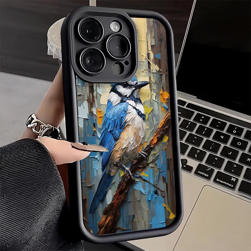 Phone Case for iPhone 17 Air 16E 15 16 Pro Max Bird Oil Painting Style Cover 14 Plus 13 12 Mini Soft Shell Silicone Fundas