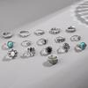 Vintage Engraved Black Gem Ring Personalized Turtle Flower Combination 16-piece Set for Women
