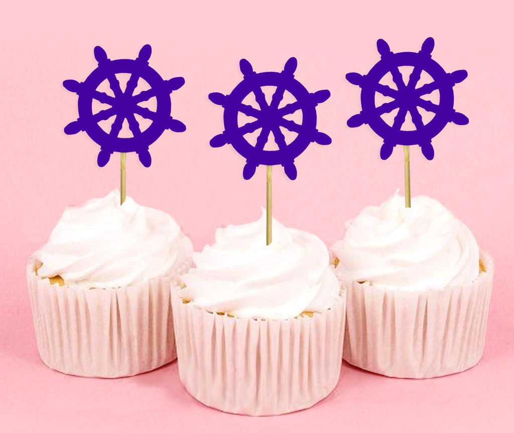 Darling Souvenir| Ship Wheel Cupcake Toppers| Beach Wedding Party Dessert Decorations - Pack Of