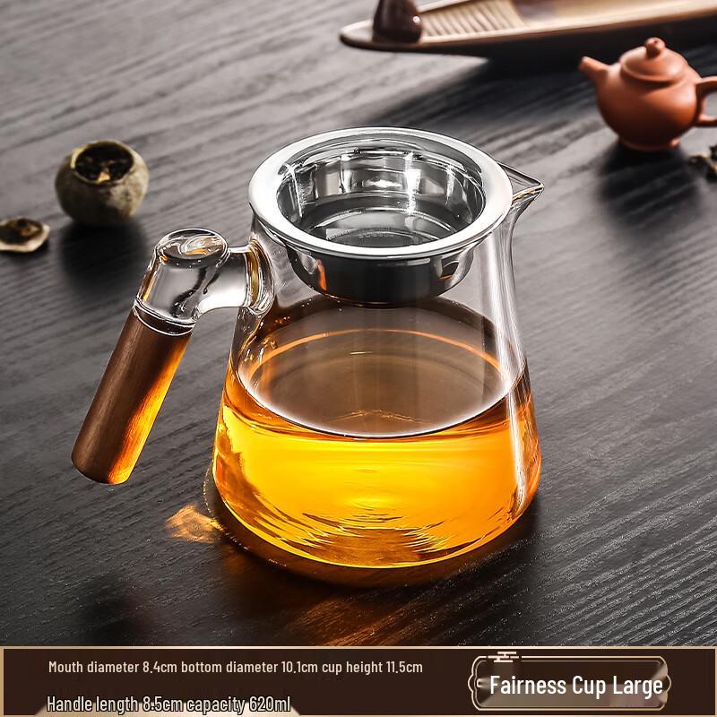 Heat-Resistant Glass Tea Sharing Pitcher with Wooden Handle & Infuser