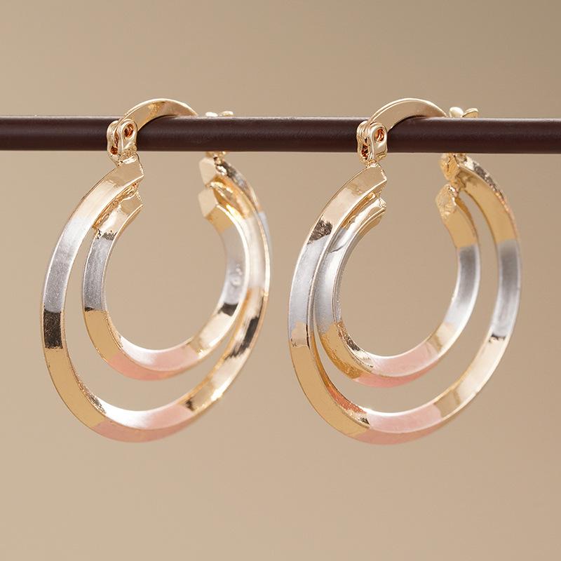 Tri Tone Double Hoop Earrings for Women Modern Jewelry