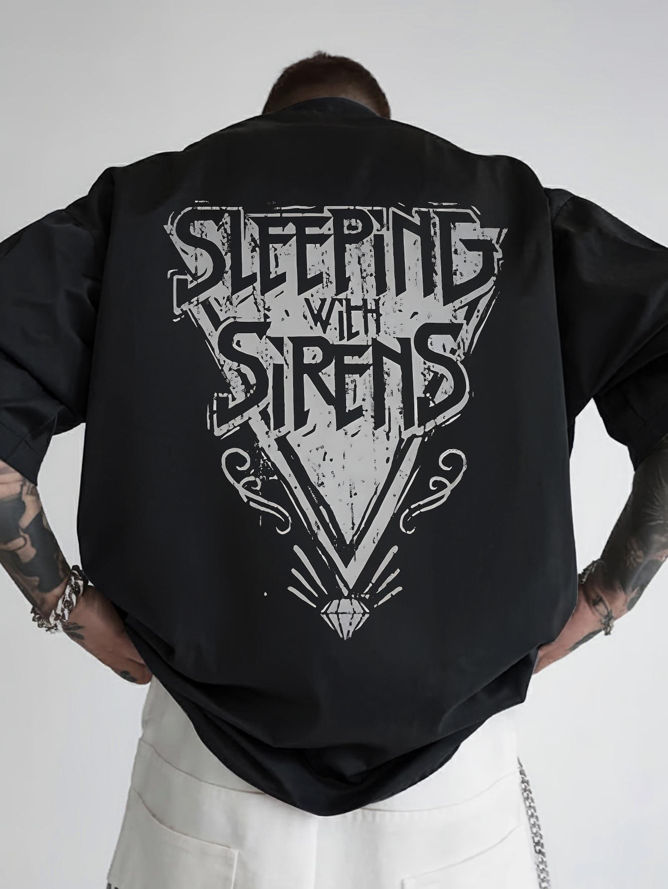 

Casual Short Sleeve T-shirt with Bold SLEEPING with SIRENS Back Print - Black Polyester Round Neck Tee for Summer XXL