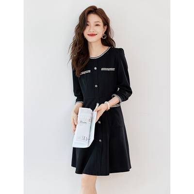 Small Fragrance Style Round Neck Skirt Autumn New Waist-hugging Slim Dress