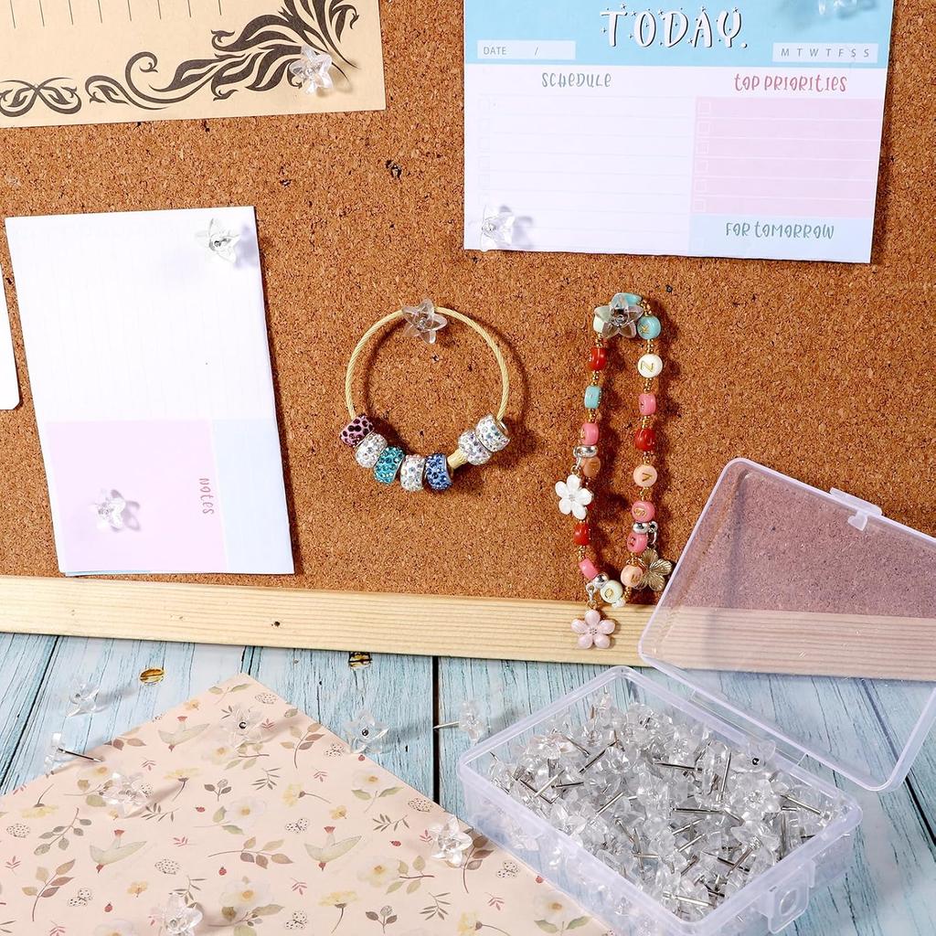 150 Pieces Star Push P Clear Plastic Thumb Tacks with Steel Point Decorative Star Pushp with Plastic Box for Cork Board, Bulletin Board, Office, Home