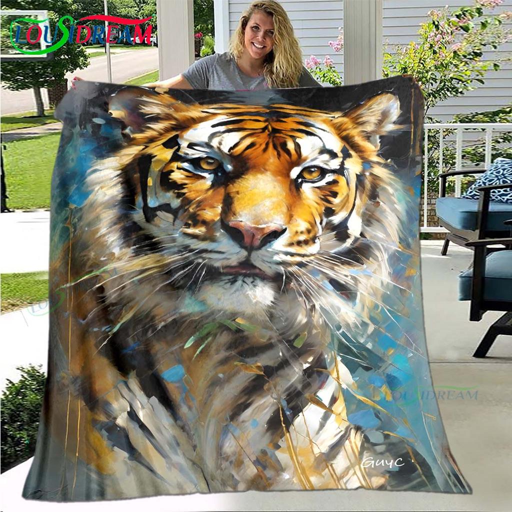 Hot Tiger Painting Print Flannel Adult and Children Blanket Sofa Bed Decoration Blanket Portable Blanket Bath Towel Gift