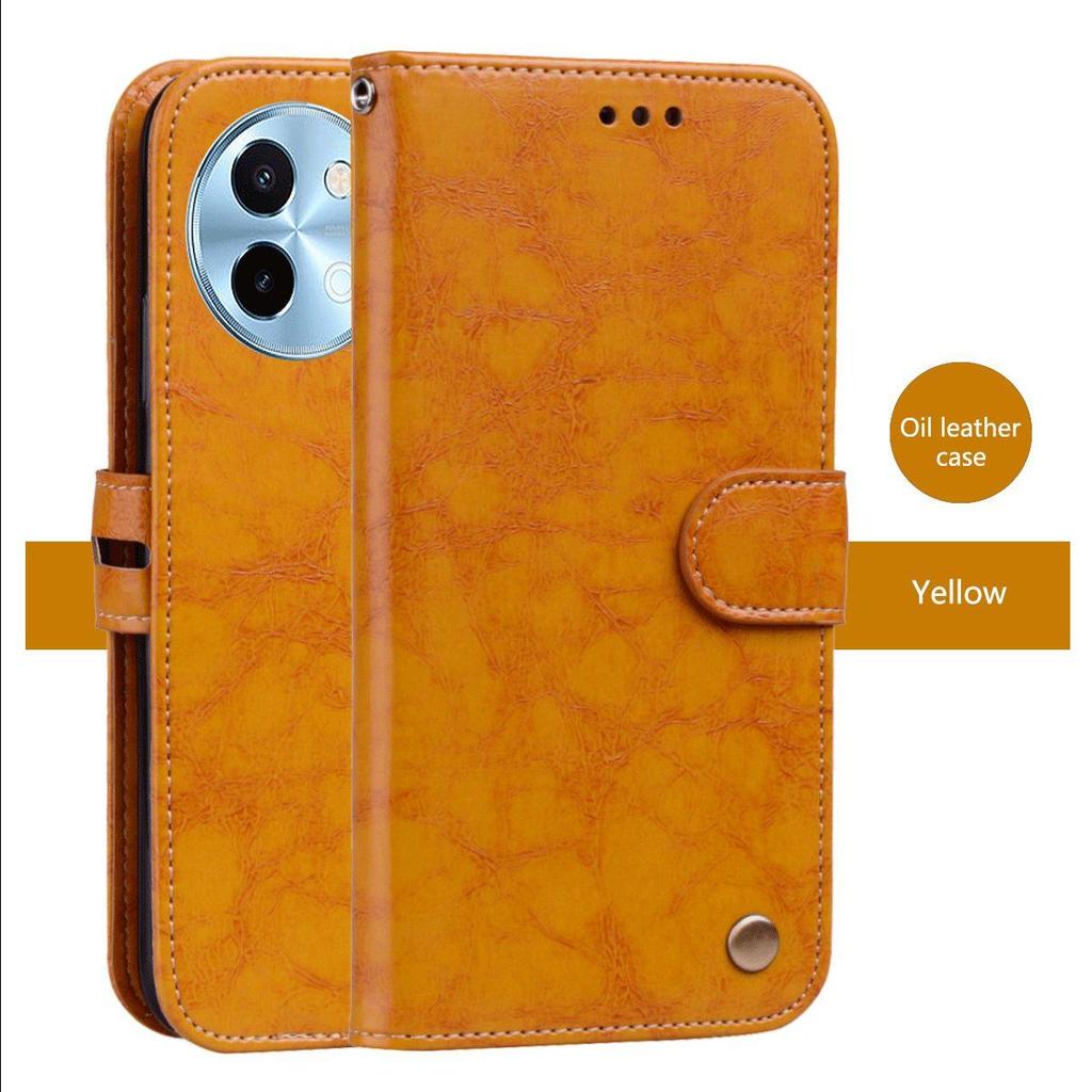 Vintage Crazy Horse Texture PU Leather Flip Wallet Phone Case for Vivo Y38 5G Card Holder Kickstand Shockproof Protective Cover