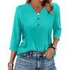 Women's T Shirt Solid Color Button 3/4 Sleeve Daily Weekend Fashion Basic V- Neck Regular Top