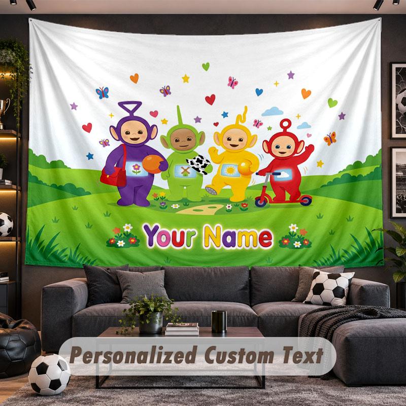 Wall Hanging Tapestry Custom NameTeletubbies Pattern Personalized Printed Fabric Wall Decor