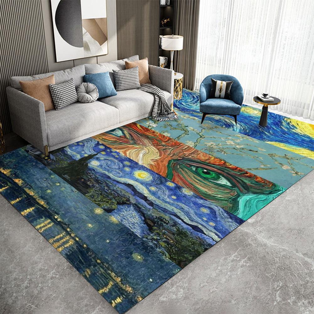 Van Gogh Oil Painting Loop-Pile Carpet Artistic Masterpiece Area Rug for Living Room Bedroom Entryway Home Decoration Mats