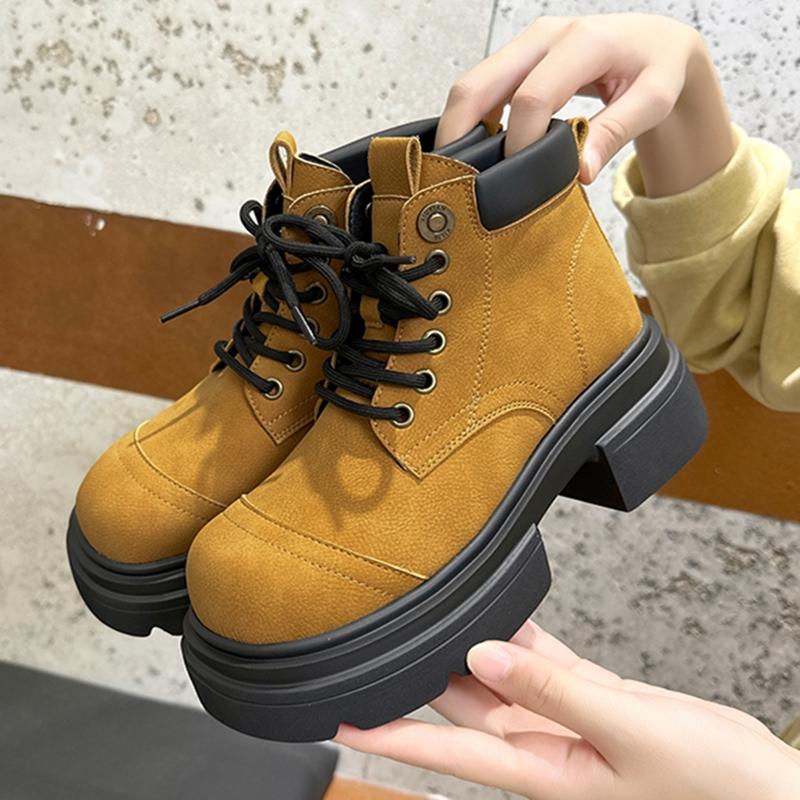 Women's Ankle Boots and Short Boots Thick-soled Lace-up Color-blocked Casual Women Shoe Autumn/winter Work Boots Female
