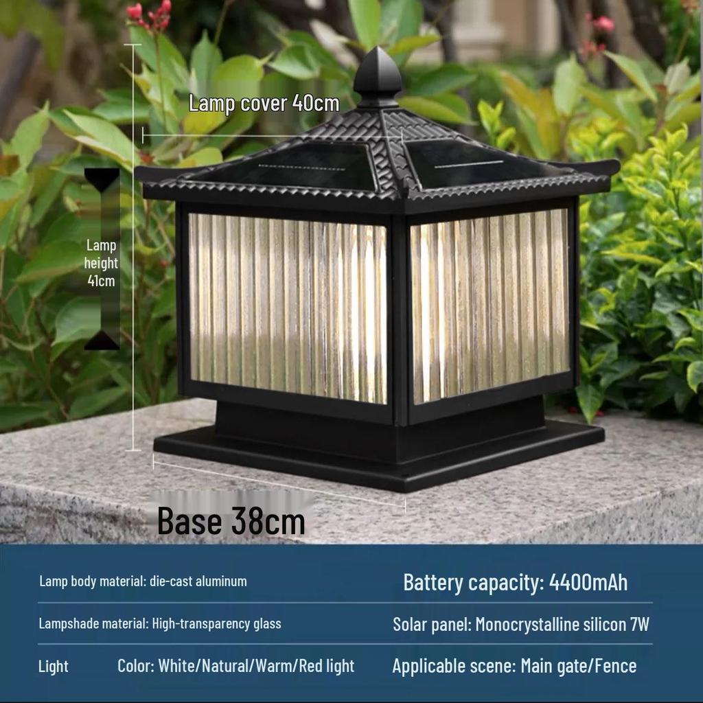 Solar Waterproof Outdoor Garden Post Light for Villa Entrances, Yards, and Fence Walls