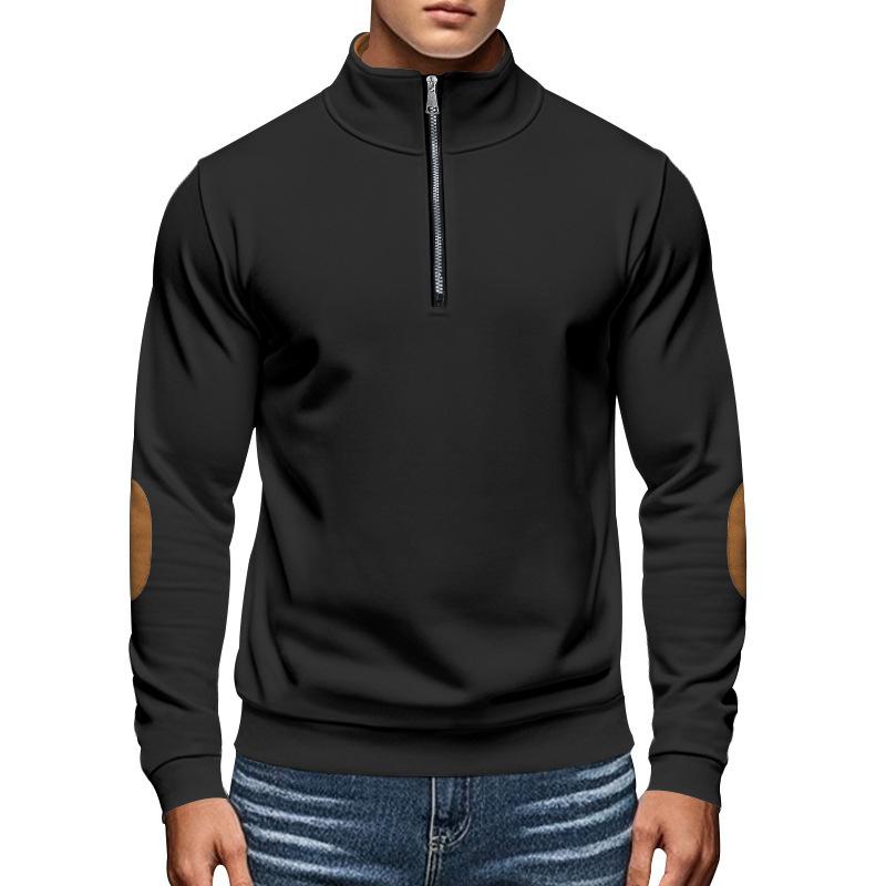 Men's Fleece-Lined Zip-Up Stand Collar Patchwork Contrast Colour Henley Long-Sleeved Casual Sweatshirt for Autumn/Winter