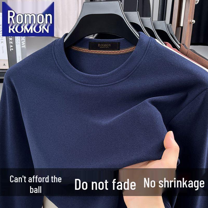 

Мужской свитшот Romon с круглым вырезом и длинным рукавом - Повседневный свободный крой, Большой размер, Однотонный, Осенне-зимняя флисовая футболка. XL темно-синий