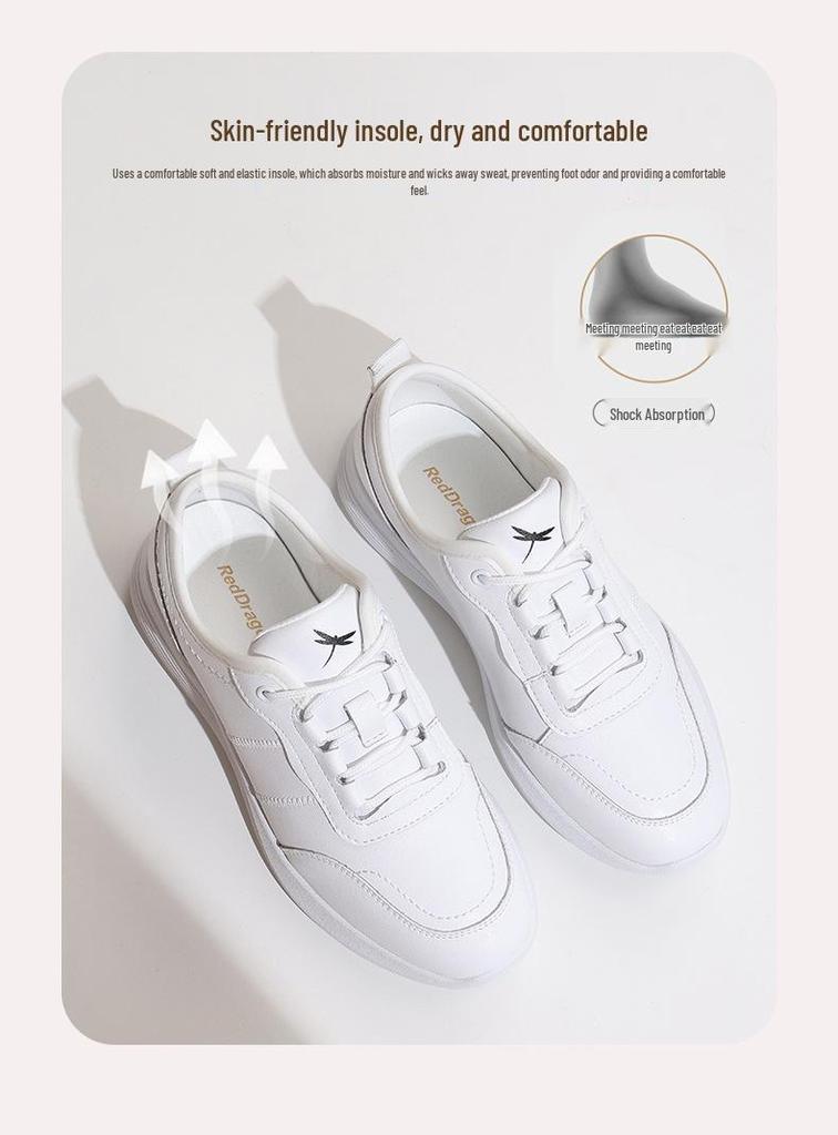 Red Dragonfly Women's Spring Leather Casual Sports Shoes - Genuine Leather, Soft Sole, Waterproof Little White Shoes