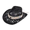 Women's Straw Sun Hat Ethnic Western Style Cowgirl Hats Stylish Hollow Out Woven Belt Wide Brim Beach Caps Sun Protection Hat