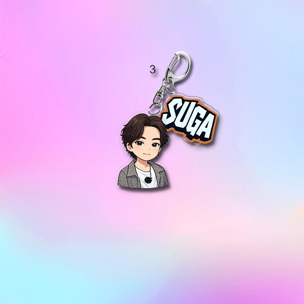 Portachiavi Carino Casual Stile Cartone Animato BTS, Portachiavi Bangtan Boys con Figura Cartone Animato e Targhetta Colorata, Ciondolo Borsa Idol Kpop per Fan ARMY